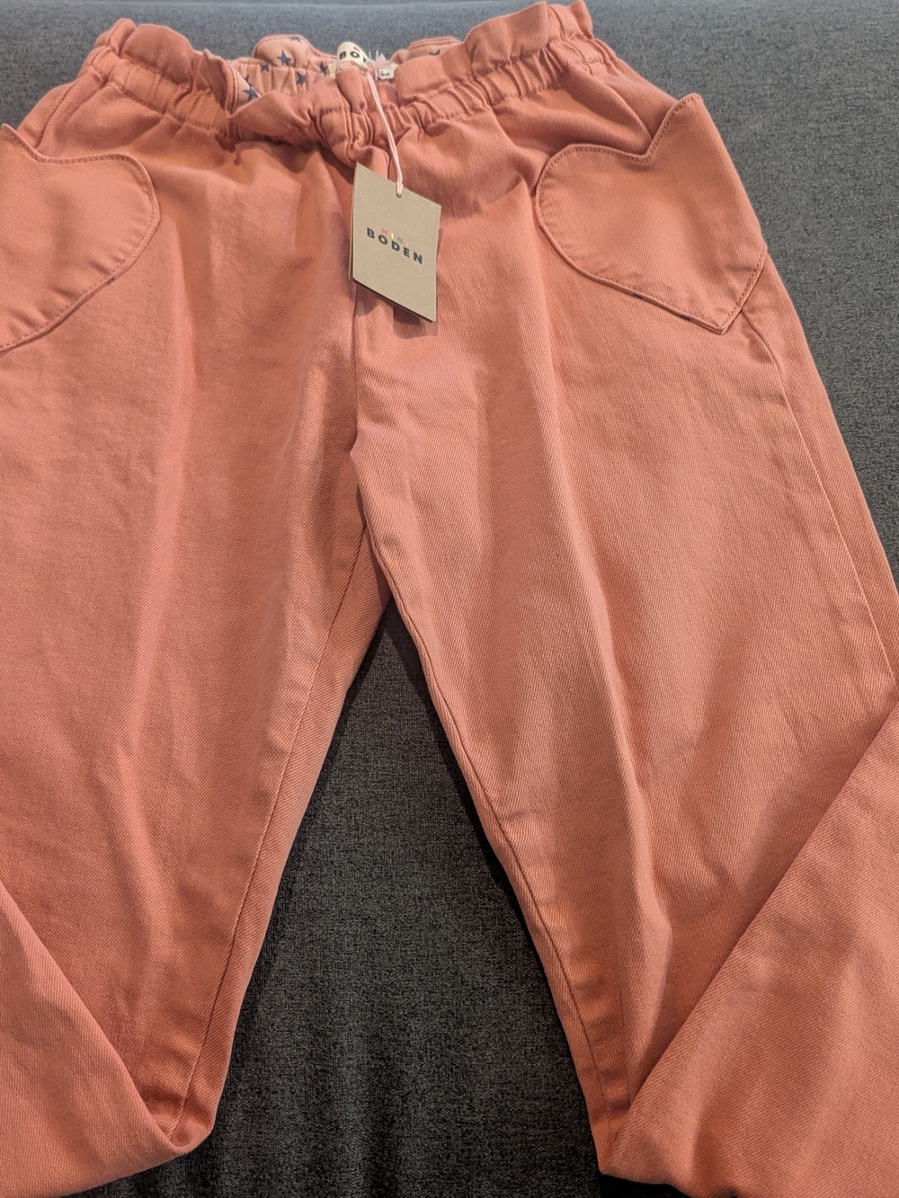 Boden Coral-Peach Elastic Waist Pants with Star-Lined Waistband